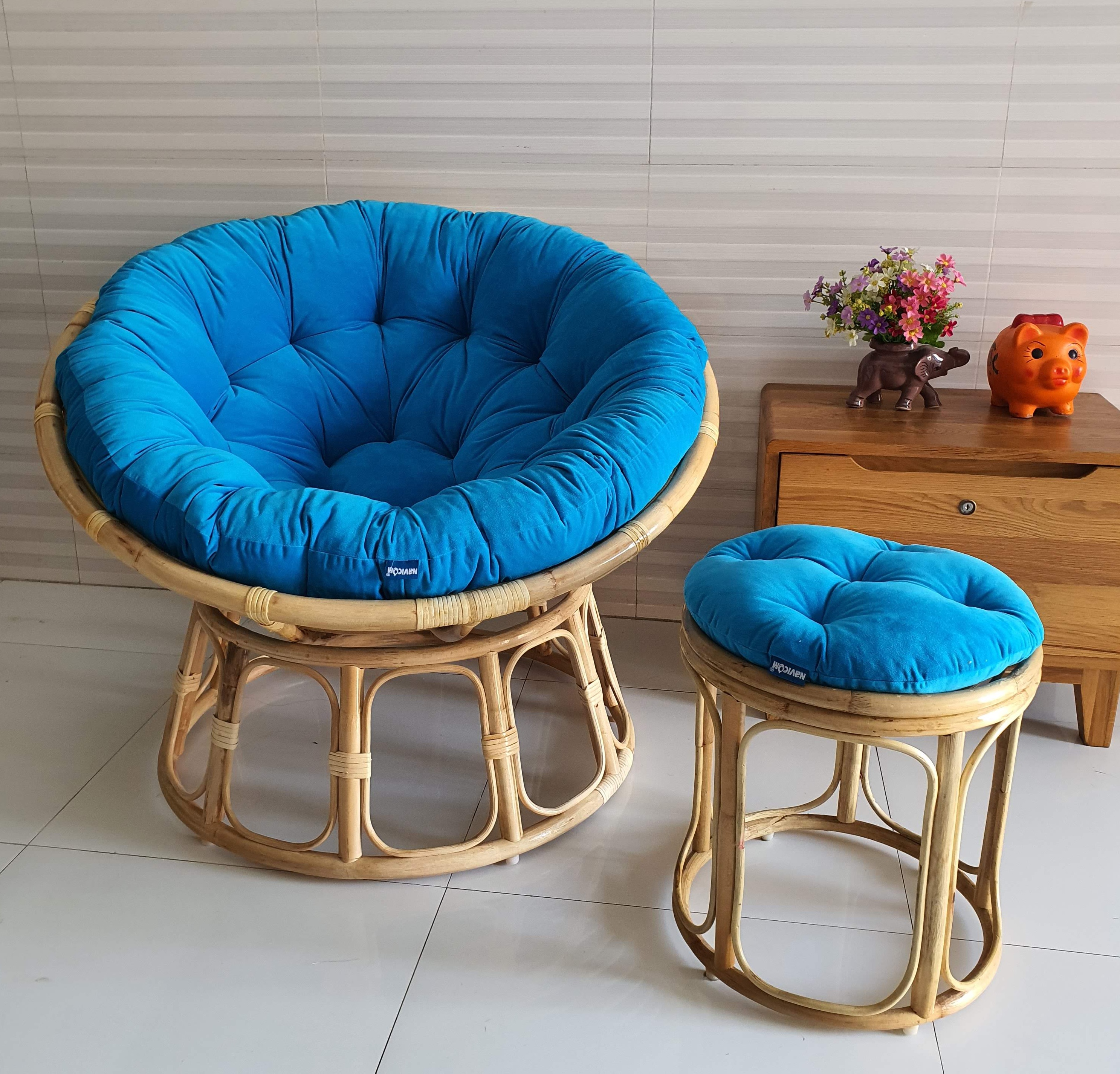 Bộ ghế thư giãn papasan + đôn nhỏ ( vải nhung cao cấp xanh biển)