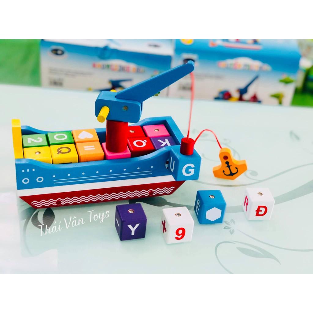 Đồ chơi gỗ học chữ cái số đếm phép tính toán và câu cá nam châm | Thuyền Tri Thức Winwintoys