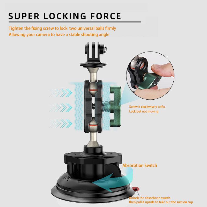360 Adjustable Suction Car Mount for GoPro Action Camera Holder on Car Window Windshield for Insta360 DJI Action Smartphone