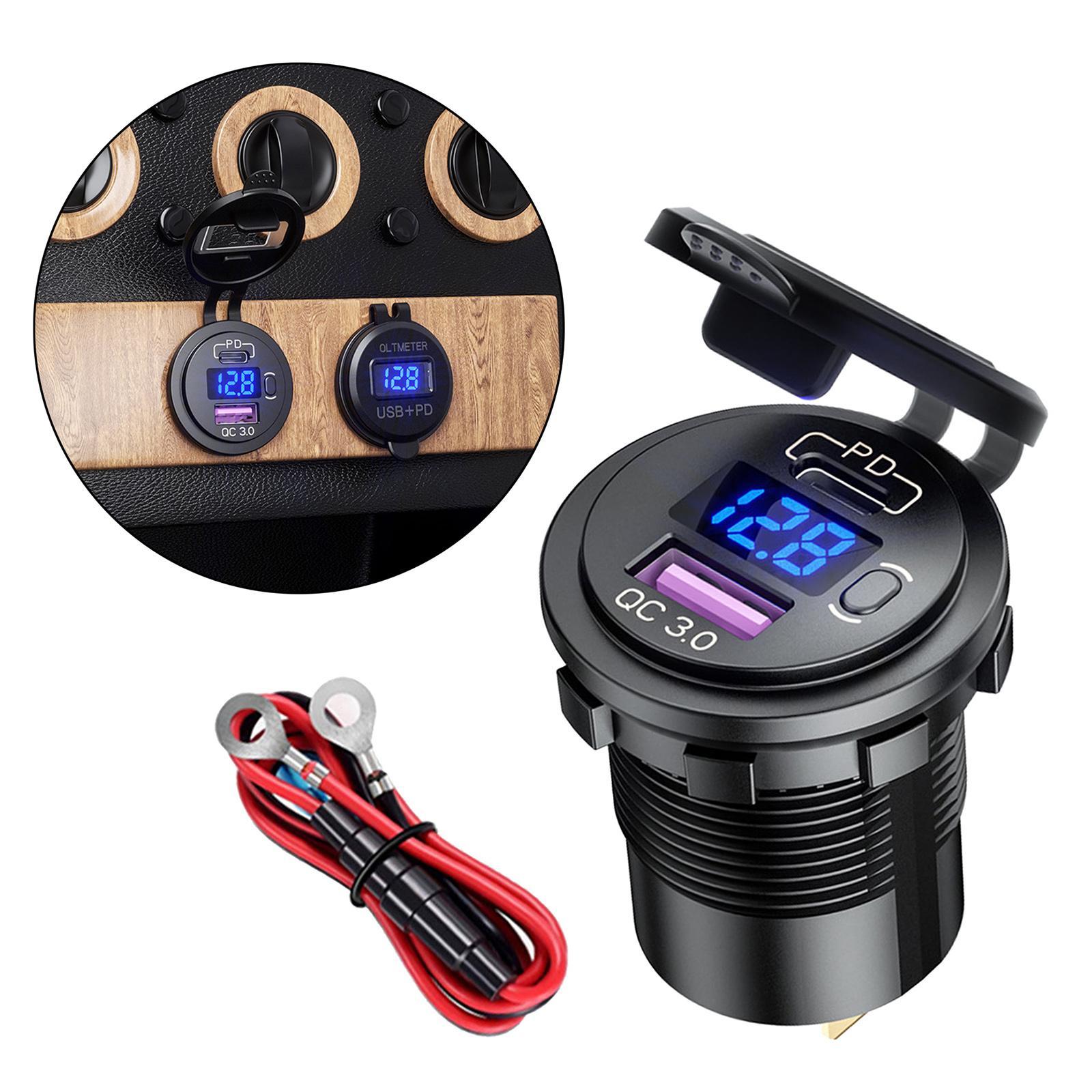 Dual USB Car Charger Quick Charge LED Display Voltage Measure Blue Light