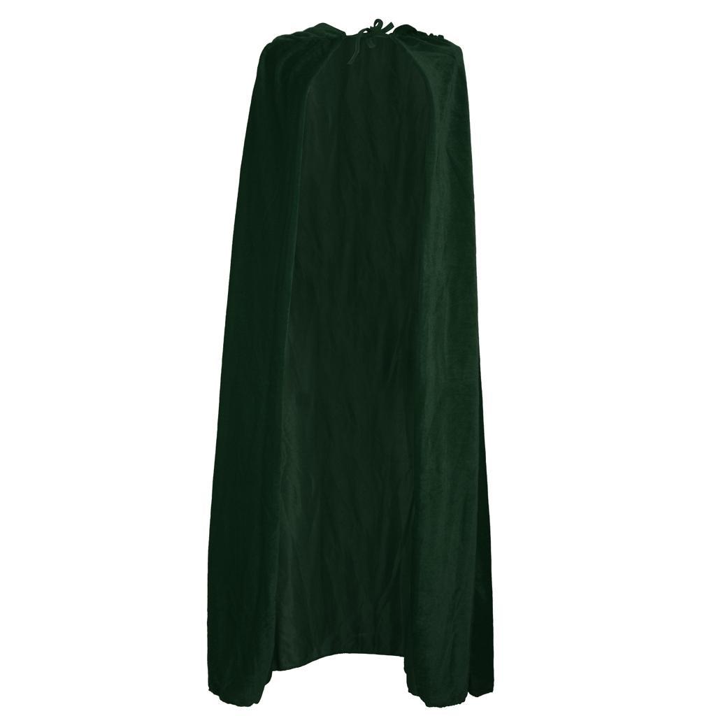 2 Pieces Velvet Hooded Cape Gothic Cloak Medieval Witch Costume Blue Green