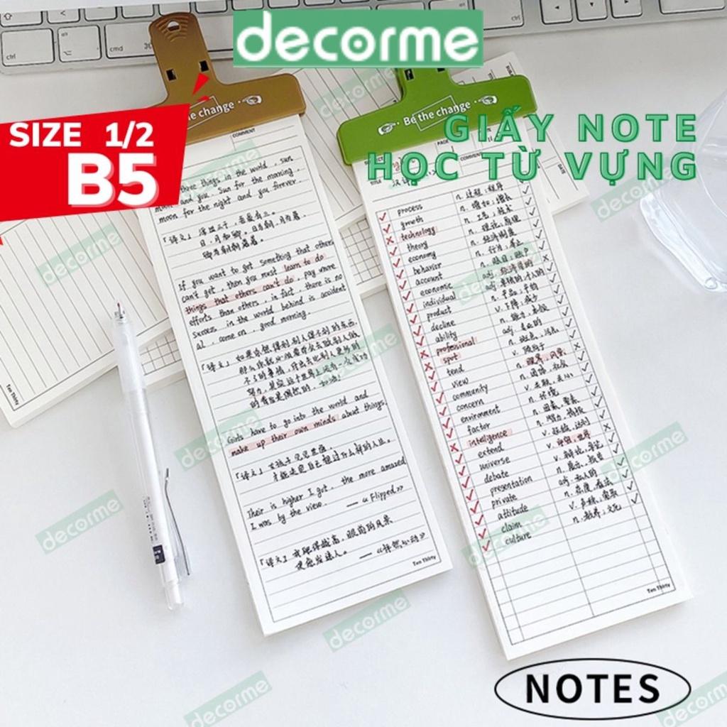 Giấy note từ vựng DecorMe giấy take note học từ vựng 50 tờ khổ B5 HALF nhiều mẫu phụ kiện văn phòng phẩm NWORD