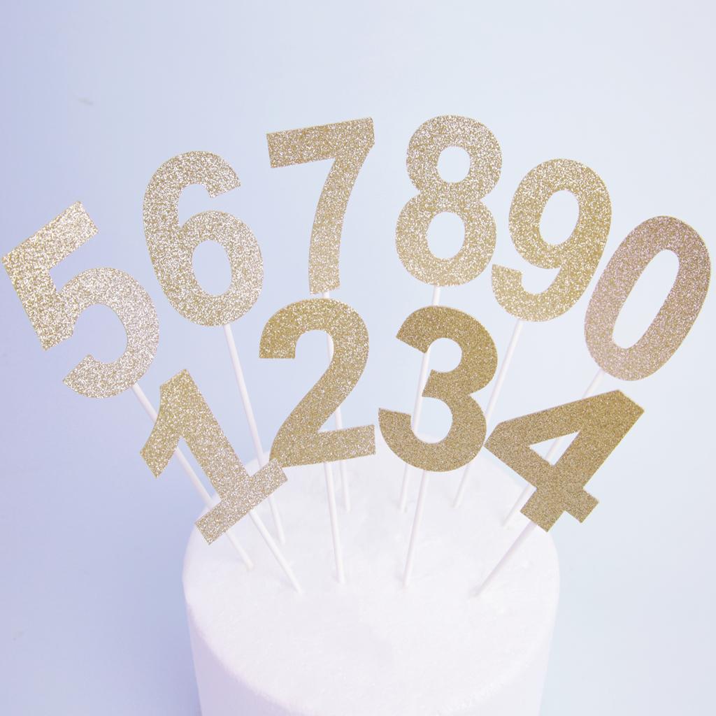 Glitter 0-9Cupcake Pick Cake Topper Baby Shower Birthday Anniversary Decor