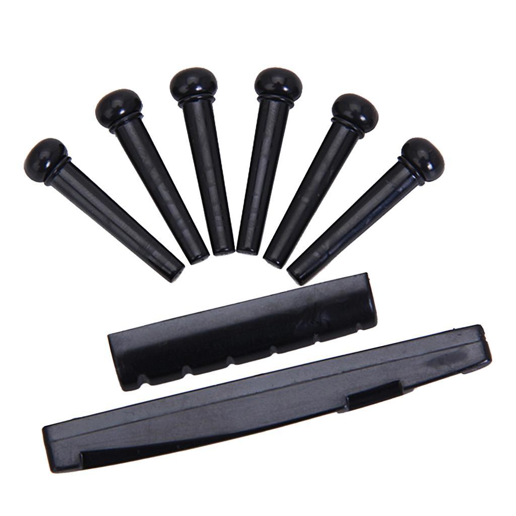 Bridge Pins + Saddle Nut Set Parts for Acoustic Guitar Black