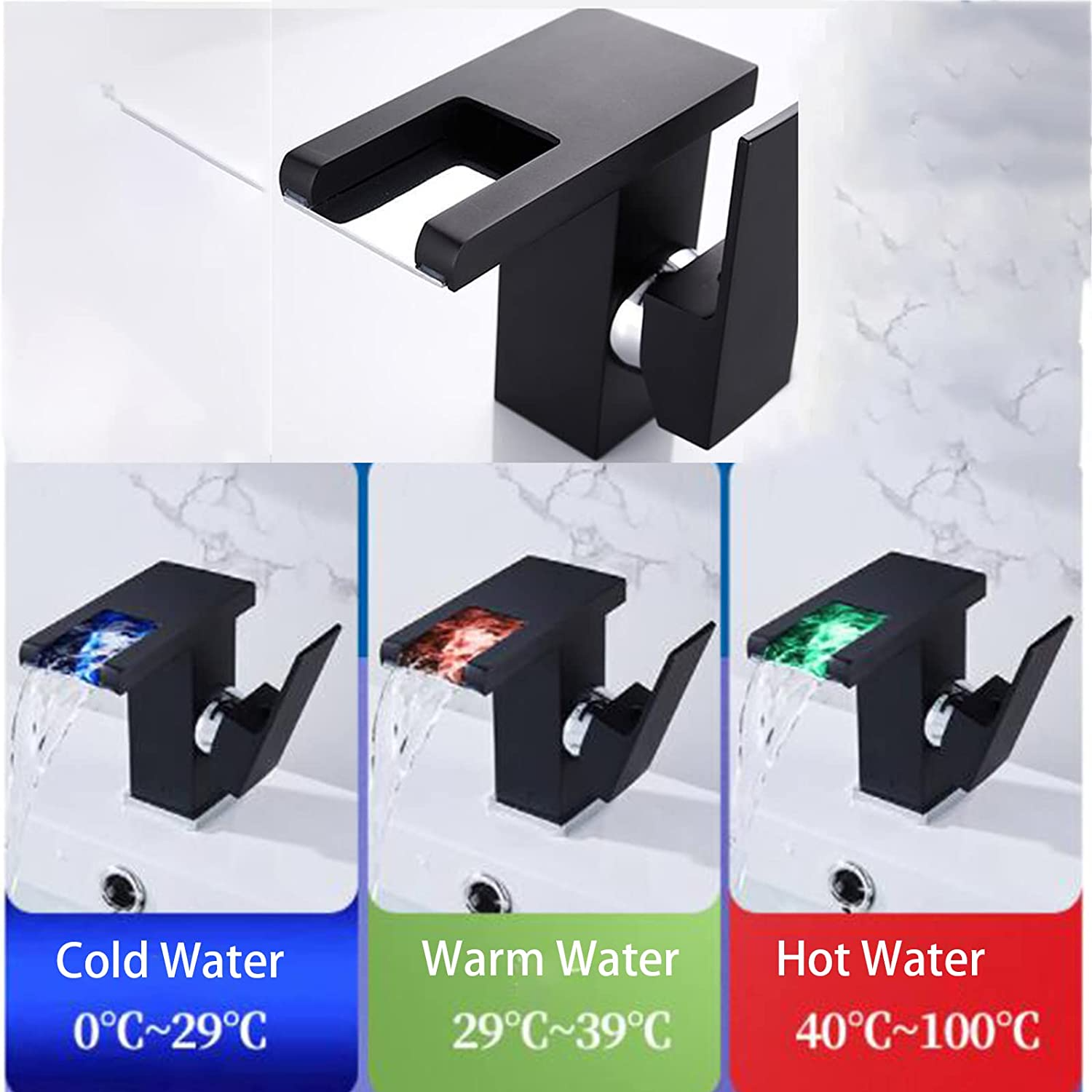 Vòi Rửa Lavabo LED đổi màu theo nhiệt độ Golden Black