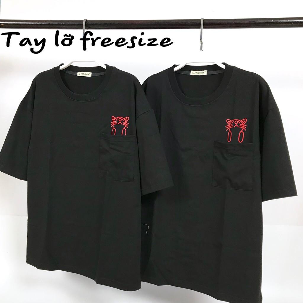 ÁO THUN TAY LỠ UNISEX - mèo túi đơn giản
