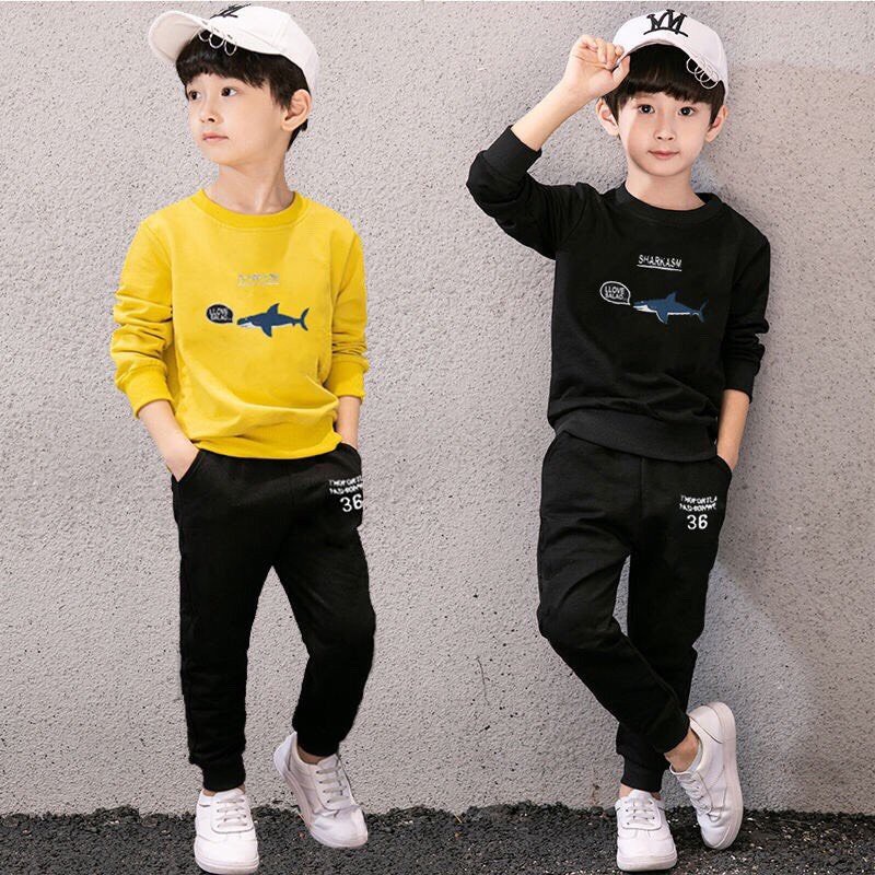 Bộ quần áo thu đông "CCÁ MẬPP" 14-45kg cho bé trai 4-14 tuổi. Dày dặn, ấm áp. Hàng may kỹ, form đẹp. B25 B26