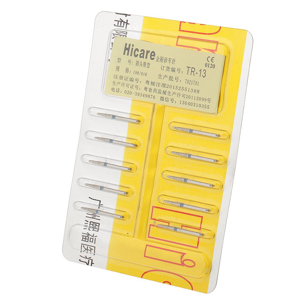 10 Pieces Diamond Burs TR-13 Tooth Drill Bits Kit for Dentist High Speed Handpiece