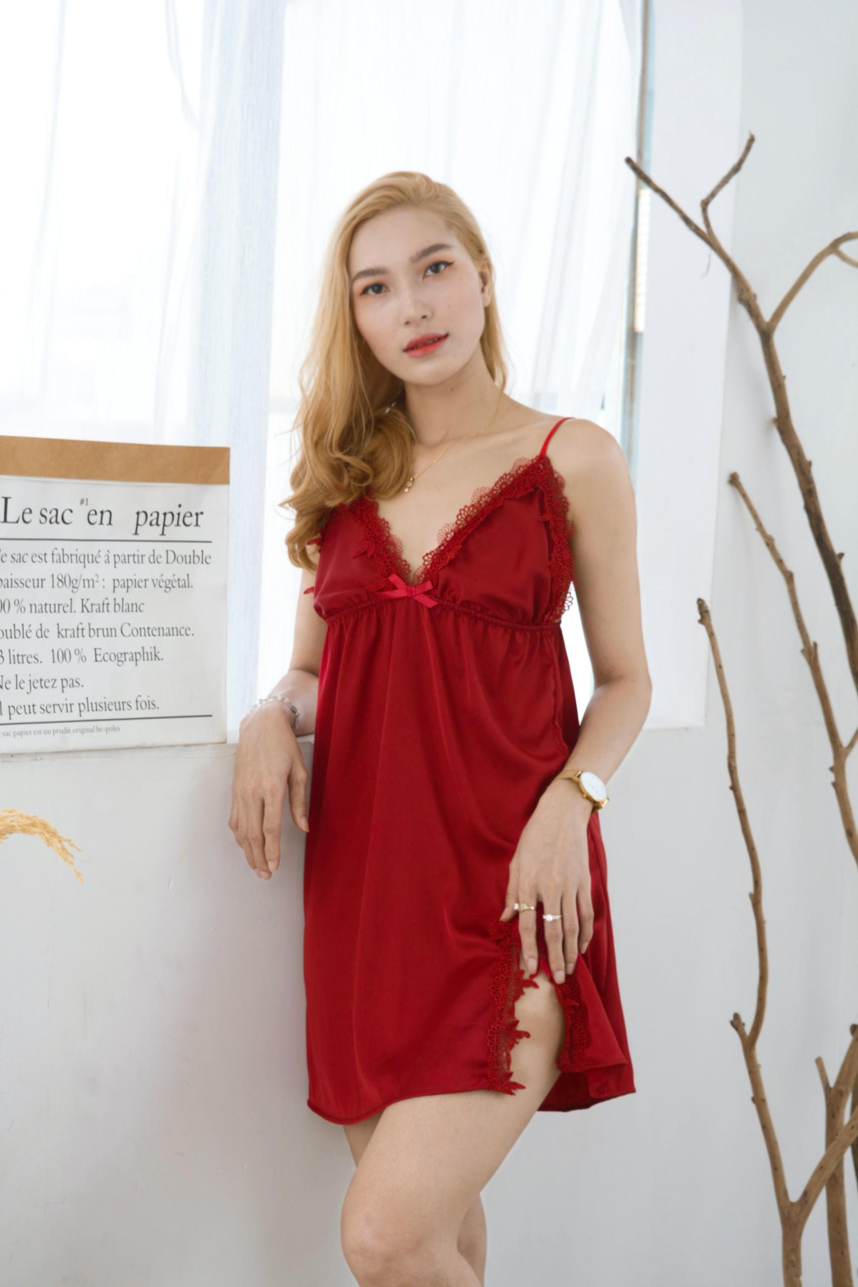 [Rose Sleepwear] Váy ngủ lụa cao cấp, váy ngủ nữ, váy ngủ 2 dây, váy ngủ gợi cảm, váy ngủ sexy, đầm ngủ lụa mặc nhà hai dây phối ren ngực xẻ tà tặng kèm chip ren