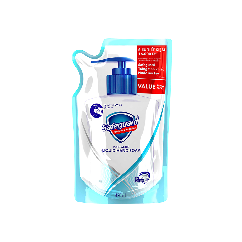 Nước Rửa Tay SAFEGUARD Trắng Tinh Khiết Dạng Túi 420ml