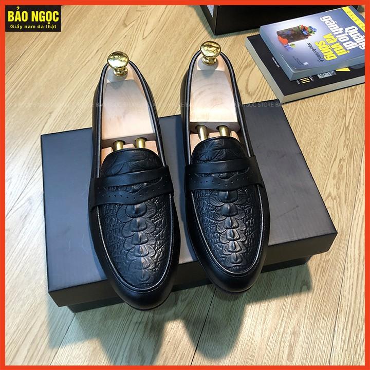 Giày Lười Nam Da Pu Thật Dập Vân Cá Sấu Thời Trang - Băng Én - Đế Cao Su Đúc Cao 3cm - Mã K8839