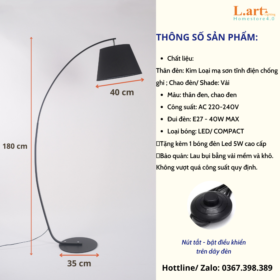 Đèn cây đứng phòng khách đèn làm việc dáng cong phong cách Minimalism DCLA006