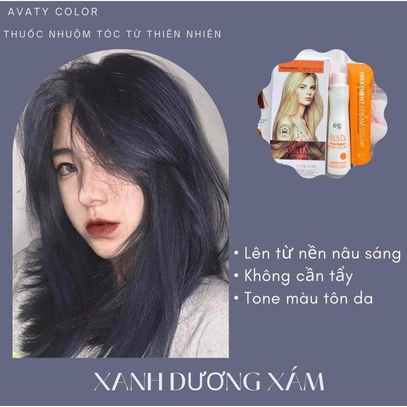 Thuốc Nhuộm Tóc Xanh Dương Xám Kèm Oxi và Gang tay ngăn rụng tóc, mềm mượt