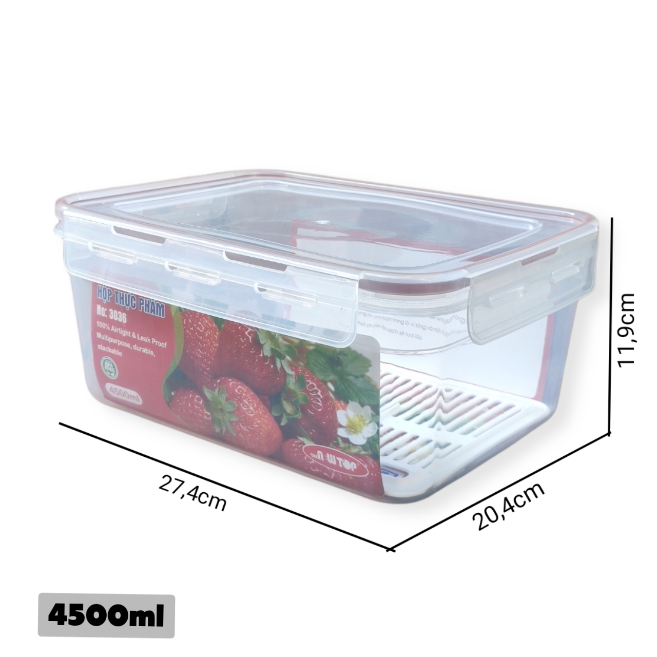 (Hàng cao cấp) Combo 2 hộp nhựa chữ nhật bảo quản thực phẩm Hàn Quốc (Full size) - Có khóa nắp 4 chiều zoong silicon chống tràn, phên chống ẩm