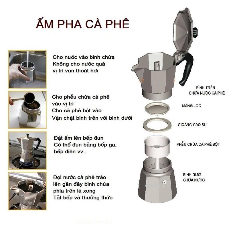 COMBO BÌNH PHA CAFE ĐIỆN KIỂU Ý 150 ml 3 tách kèm bếp điện tiện dụng