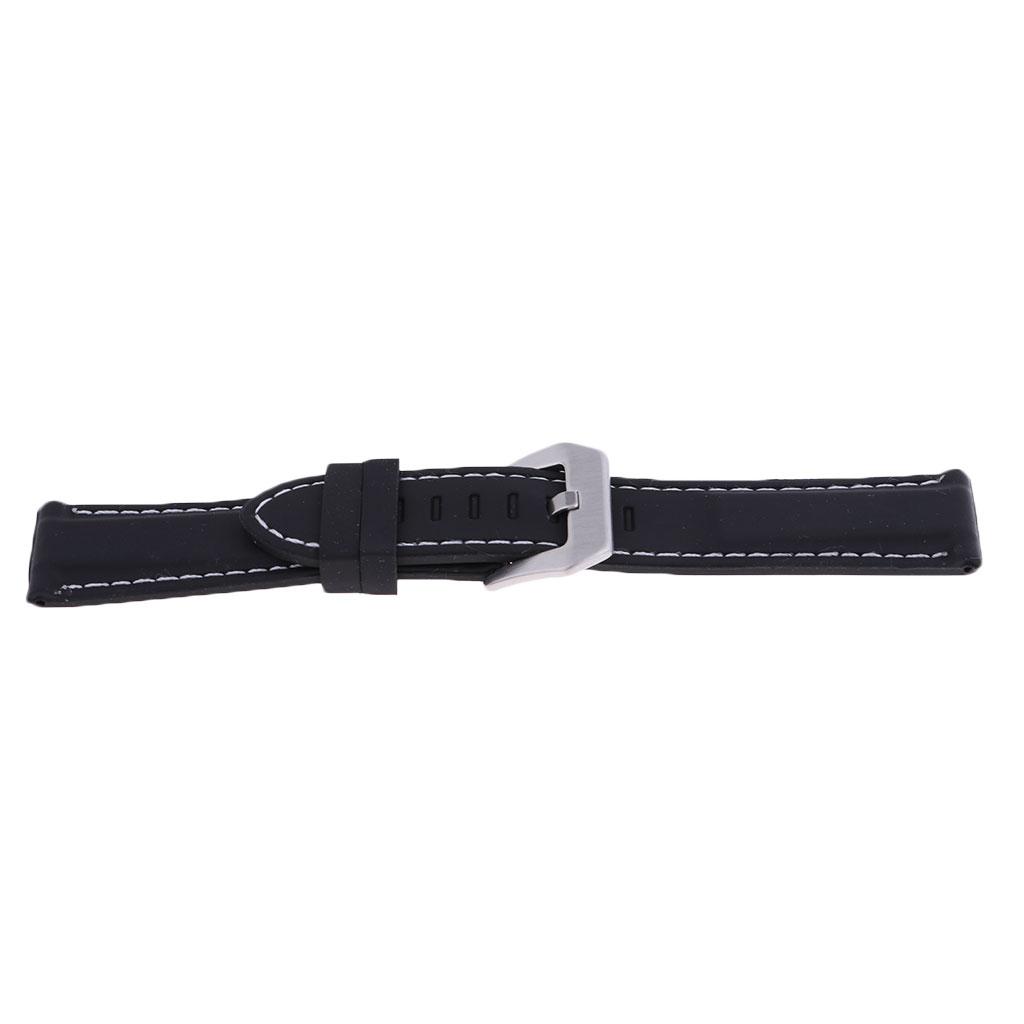 Men's Soft Silicone Rubber Watch Bands Repalcement White Stitch Quick Release Strap 22mm 24mm or 26mm Width Black Band