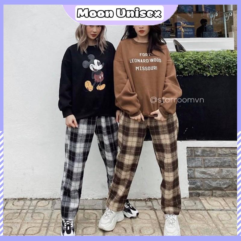 Quần Kẻ Sọc Caro Dáng Suông/ Quần ống rộng kẻ caro nam nữ 2 màu basic_Moonunisex