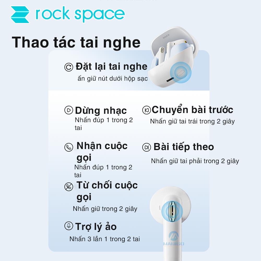 Tai nghe bluetooth 5.3 nhét tai TWS ROCK S3 Mini Wireless Bluetooth Earphones-Hàng chính hãng Bảo hành 12 tháng lỗi 1 đổi 1