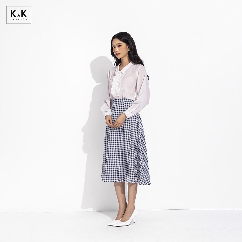 Chân váy xòe chữ a họa tiết caro K&amp;K Fashion CV05-31 Chất Liệu Xô Cotton