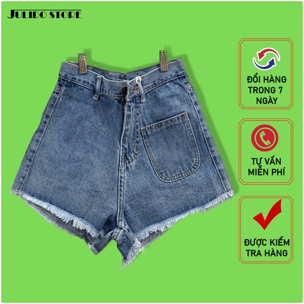 Quần short nữ chất jean cotton lưng cao M01 Julido, thời trangg trẻ trung một màu họa tiết bông hoa co dãn nhẹ có 3 kích thước