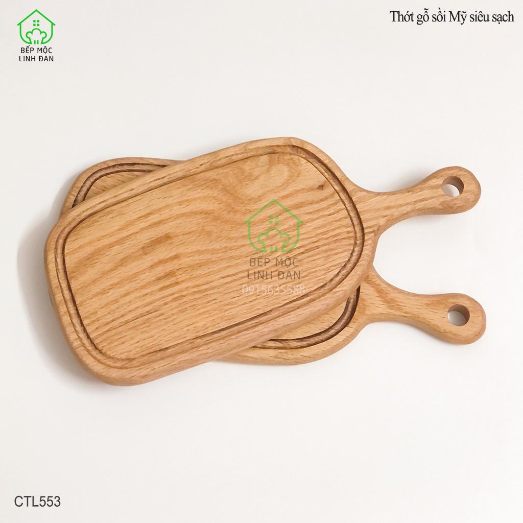 Thớt Gỗ Sồi Có Tay Cầm HAHANCO Bày Đồ Ăn, Decor
