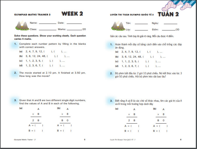 Toán Singapore: Đánh Thức Tài Năng Toán Học 2  và Luyện thi Olympic Toán quốc tế 2 - Toán Lớp 2, Toán lớp 3 (Song ngữ Anh - Việt )