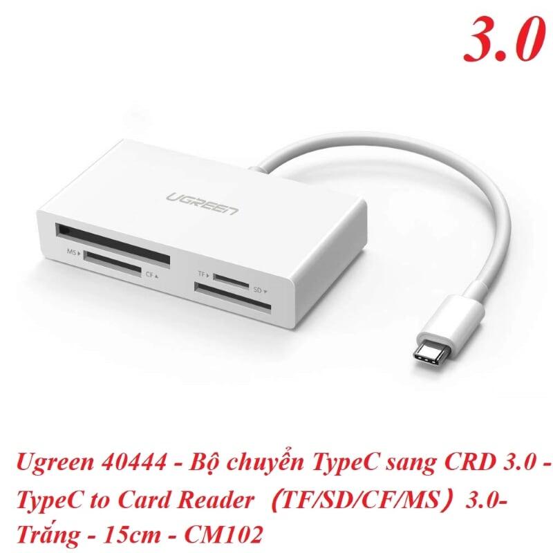 Ugreen UG40444CM102TK 15CM màu Trắng Đầu đọc thẻ USB TYPE C sang 4 cổng TF + SD + CF + MS 3.0 - HÀNG CHÍNH HÃNG