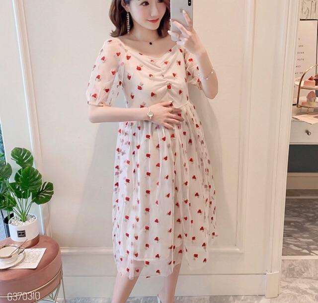 ĐẦM BẦU REN THÊU HOA KẾT HỢP SAU SINH CHO CON BÚ sz M-2xl