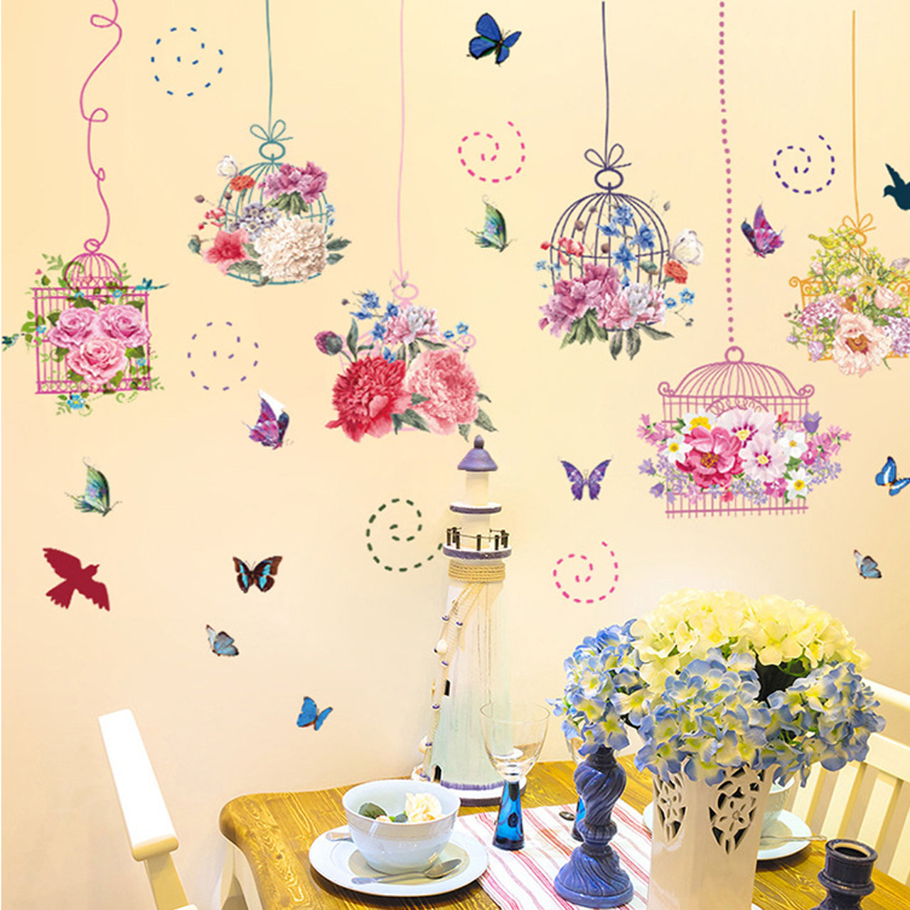 Decal dán tường trang trí phòng khách, phòng cưới- Giỏ hoa sắc màu-mã sp XL8332