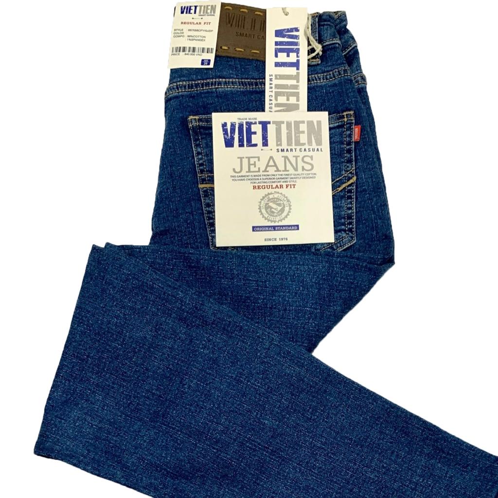 Viettien - Quần Jeans nam dài Màu Xanh 6S7058 phom Regular fit may vừa không ôm sát, không rộng