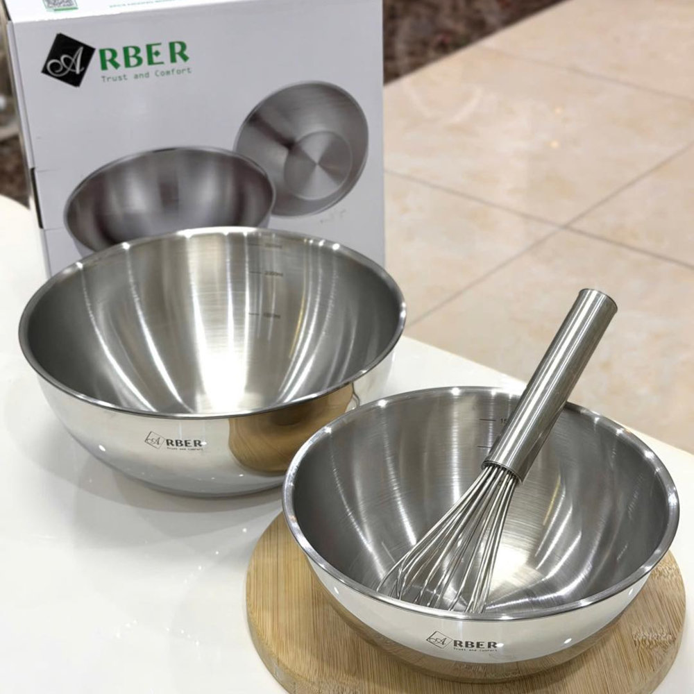 Bộ 2 bát tô trộn Inox cao cấp Arber AN-06VH (20cm và 24cm)