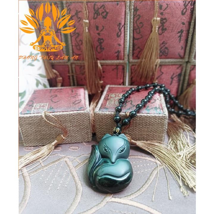 MẶT DÂY CHUYỀN HỒ LY ĐÁ TỰ NHIÊN MÀU ĐEN OBSIDIAN TÌNH DUYÊN MAY MẮN TÀI LỘC TẶNG KÈM DÂY VÀ HỘP GẤM ĐẸP