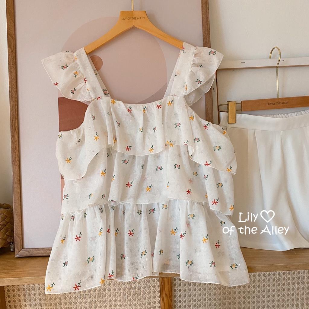 Set áo đũi hoa 3 tầng quần short