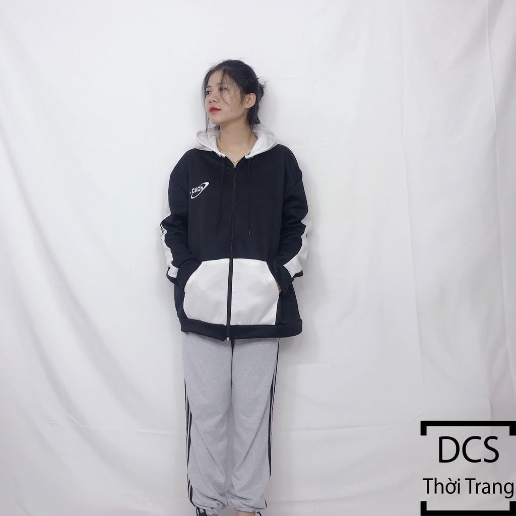 Áo Nỉ CLICK Đen Phối Tay trắng