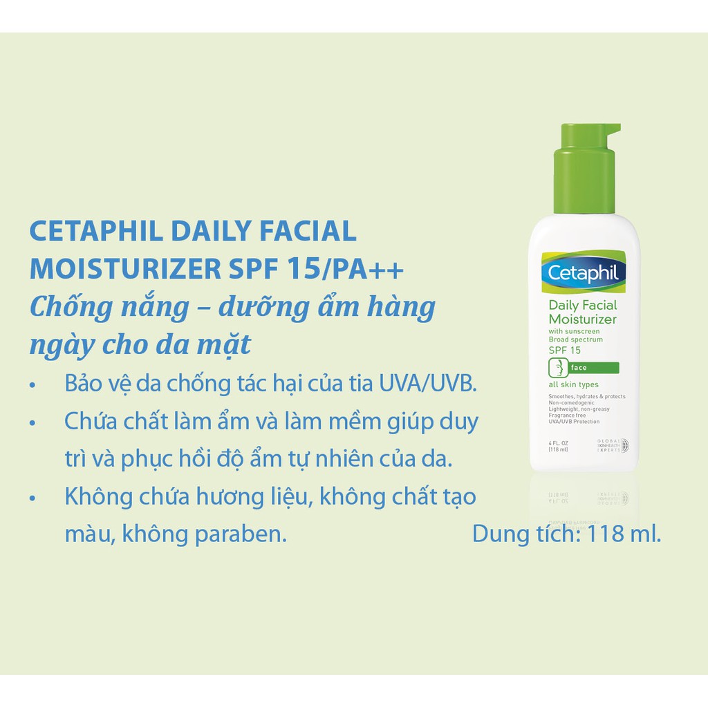 Combo Sữa rửa mặt làm sạch dịu nhẹ không xà phòng Cetaphil Gentle Skin Cleanser 250ml + Kem dưỡng ẩm và chống nắng hàng ngày cho da mặt Cetaphil Daily Facial Moist SPF15/ PA++ 118ml