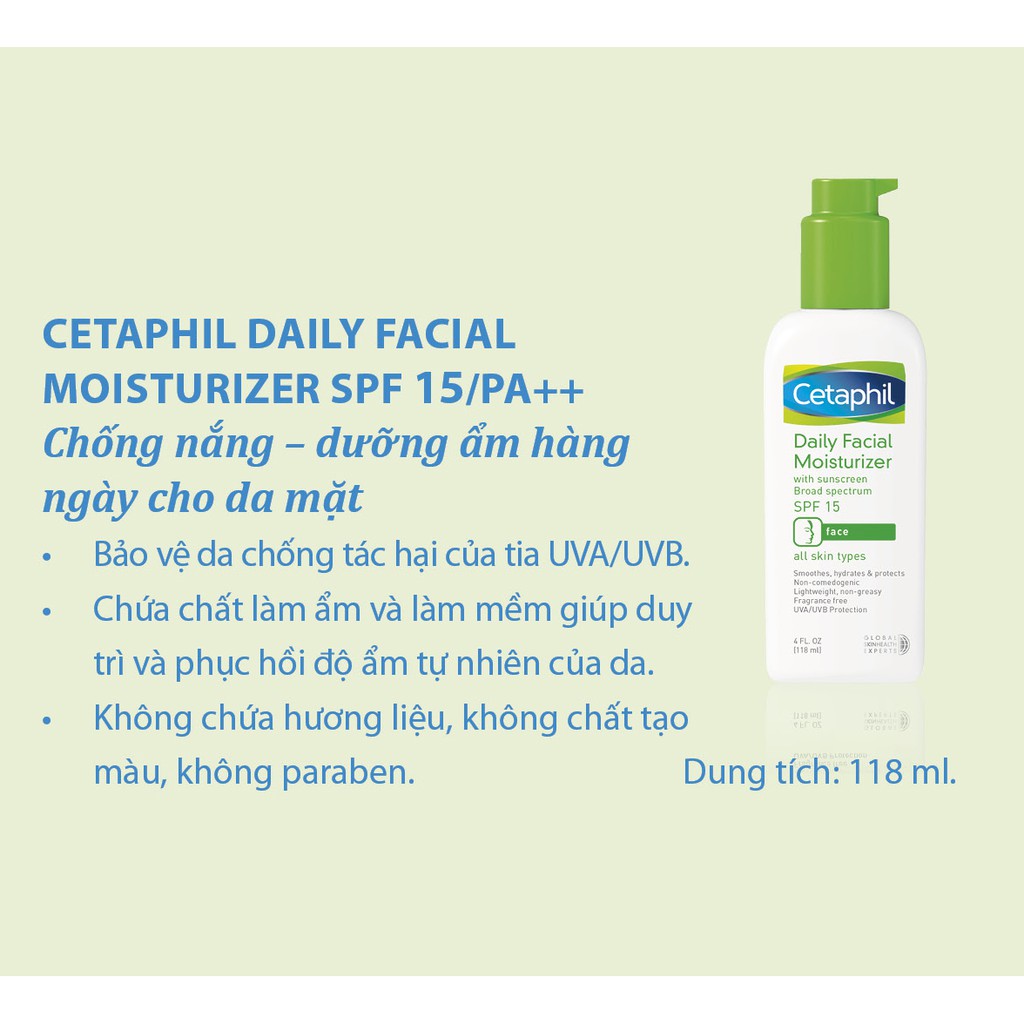 Kem dưỡng ẩm chống nắng cho da nhạy cảm SPF15 Cetaphil Daily Facial Moisturizer 118ml