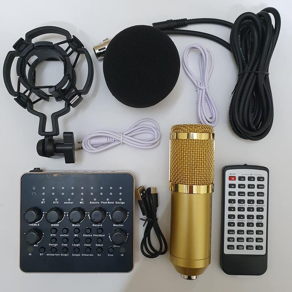 combo Bộ Míc Thu Âm Livestream Hát Karaoke Online Micro BM-900+ CARD V10 Bluetooth