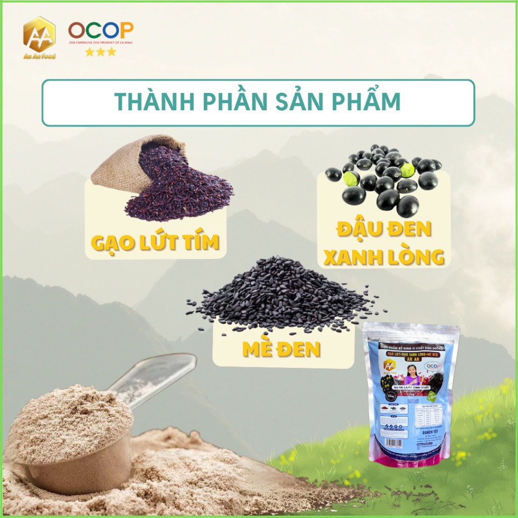 Deal giá góc . Bột gạo lứt tím, đậu đen xanh lòng , mè đen ( bột gạo lứt ANAN ) ngủ cốc , thay thế bửa ăn , chăm sóc sức khỏe , xương khớp , ngủ ngon