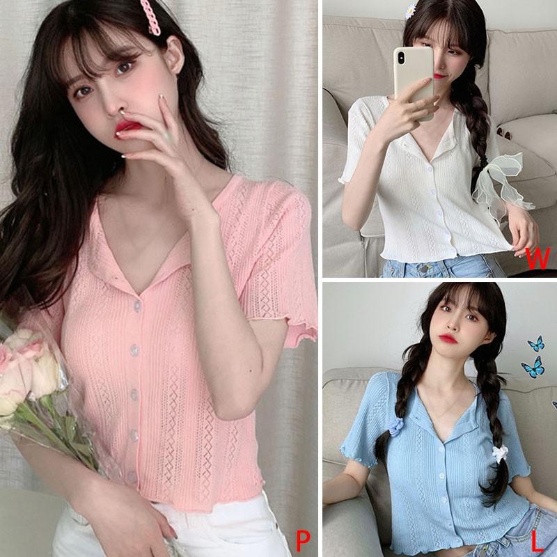 Áo Cardigan Dệt Kim Tay Ngắn Thời Trang Mùa Hè Cho Nữ