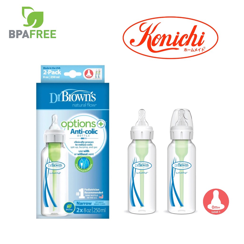 Combo 2 Bình sữa Dr.Brown's cổ thường tùy chọn 250ml nhựa PP