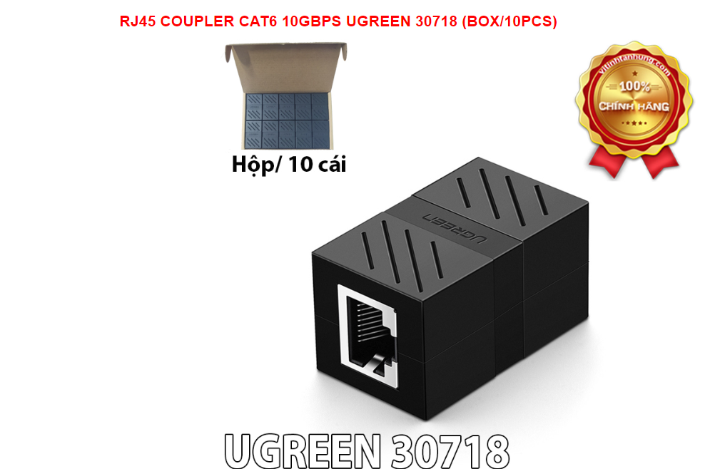 Đầu nối mạng LAN RJ45 cat5e cat6 màu đen chân cắm mạ vàng 24K Ugreen 114MV30718NW túi có 10 chiếc hàng chính hãng