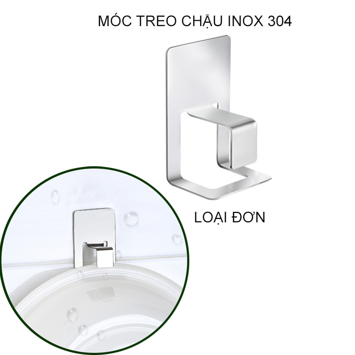 Móc treo chậu thau rửa đa năng nhà tắm inox 304, có keo dán kèm theo, loại đơn hoặc đôi tùy chọn