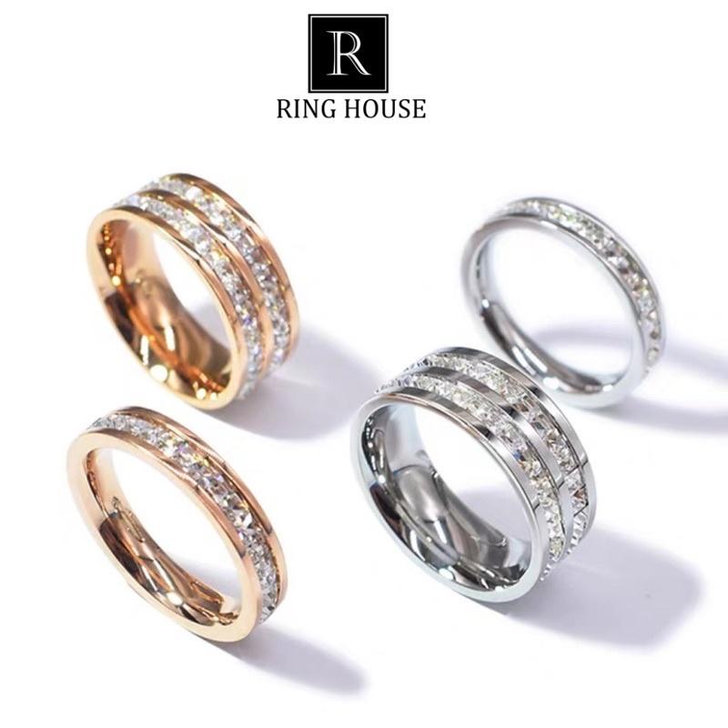 Nhẫn Titan Cho Cặp Đôi Nam Nữ Không Đen Rỉ Gỉ Đính Đá Zircon Thời Trang CK Carti Sáng Đẹp Ring House