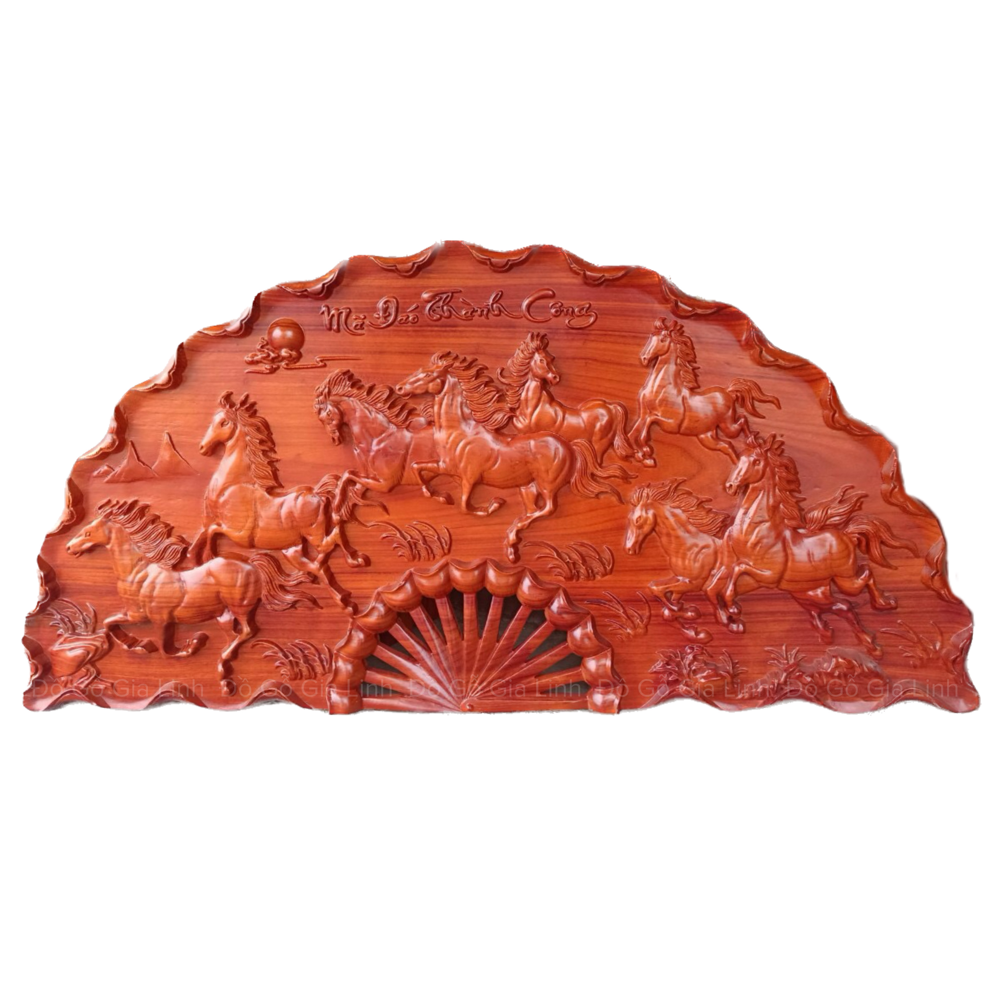 Tranh quạt Mã đáo thành công Đồ Gỗ Gia Linh gỗ Hương đỏ liền khối KT 1m x 50cm x 4cm