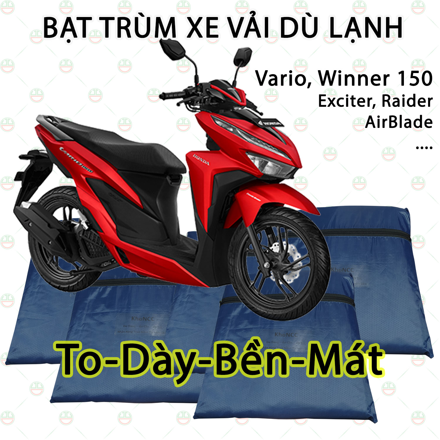 Áo Bạt Phủ Trùm Xe Máy Cỡ Lớn KhoNCC Hàng Chính Hãng - To Dày Bền Mát - Dòng Xe Vario, Exciter, SH Mode các loại - KQL-C3-VRO (Nhiều Màu)