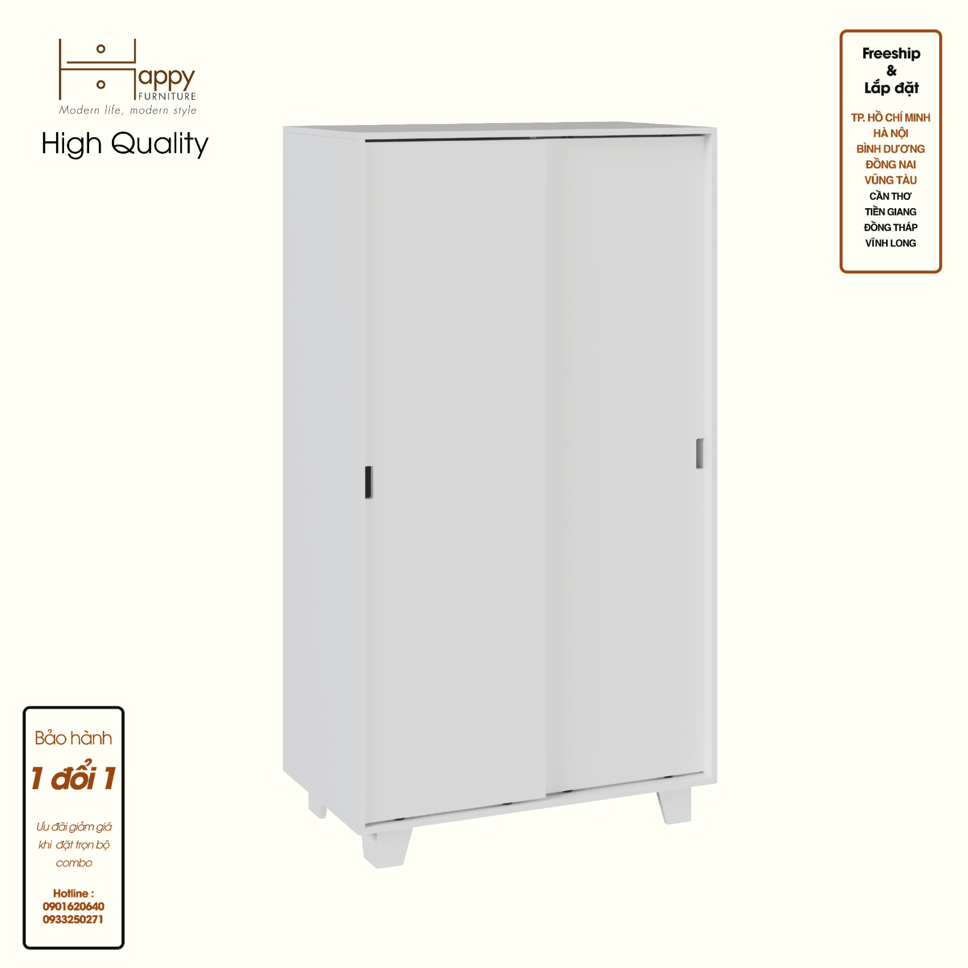 HAPPY FURNITURE , ALVA - Tủ quần áo 2 cửa lùa, TCL_041 , 100cm x 54cm x 180cm DxRxC