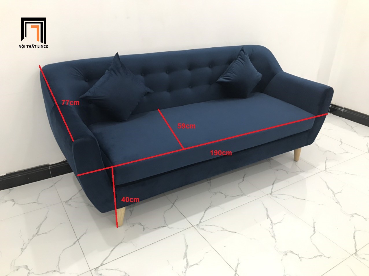 Bộ ghế sofa băng NL xanh dương đậm vải nhung nhiều kích cỡ