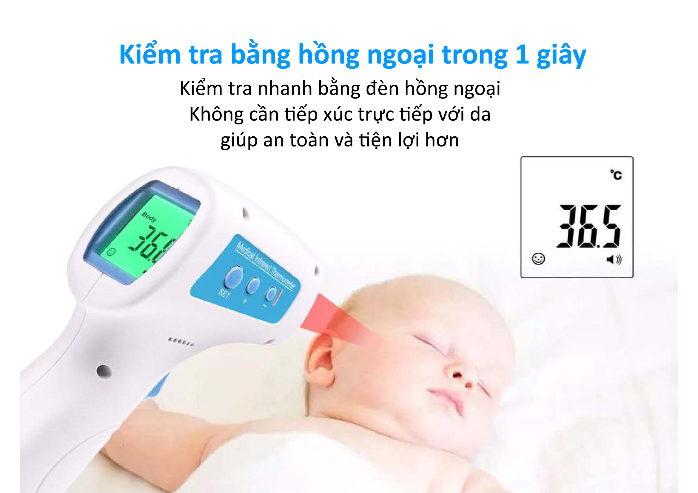 Nhiệt Kế Hồng Ngoại YHKY-2000 Đo Nhiệt Độ Không Cần Tiếp Xúc - TẶNG KÈM PIN AAA