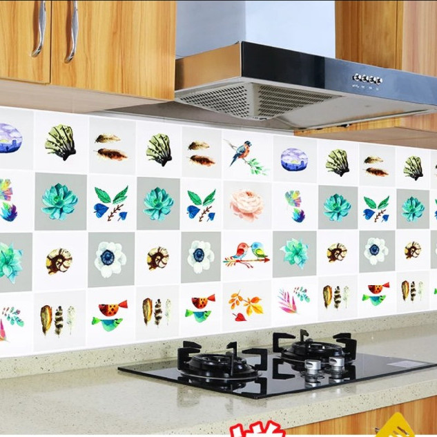 Cuộn 3 Mét Decal Giấy Dán Bếp Tráng Nhôm Cách Nhiệt Hoa Và Chim (3 Mét Dài x 0.6 Mét Rộng)