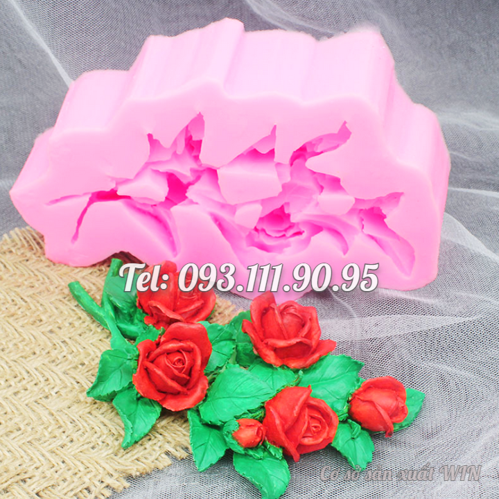 Khuôn rau câu silicon hoa hồng cành – Loại 17 cm - Mã số 1665